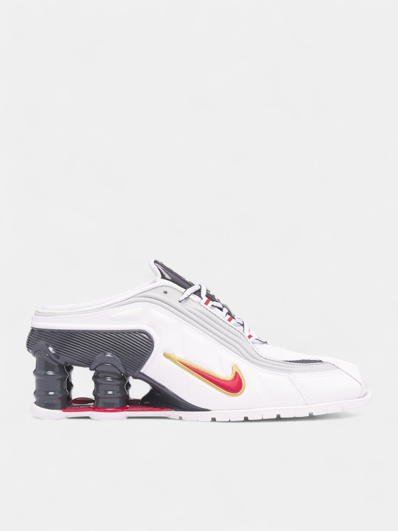 Nike Shox MR4 Mule Sneakers (IM5420-100-WHITE-RED-PLATINUM)