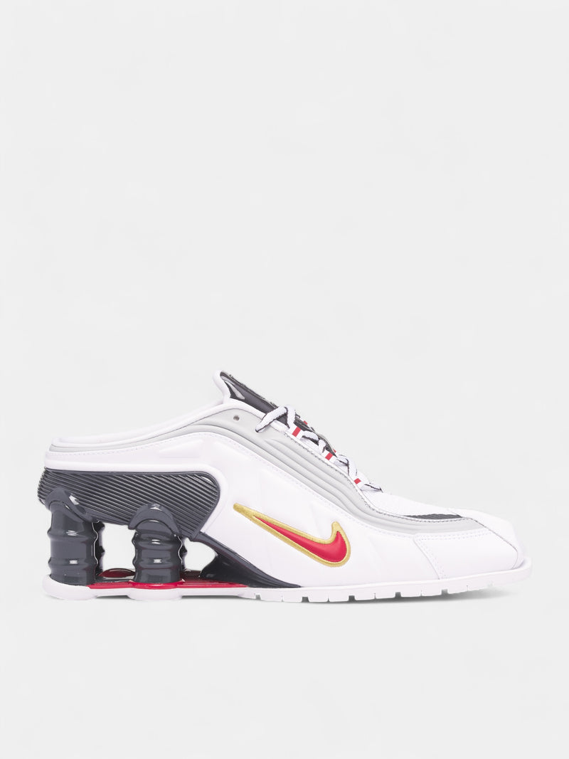Nike Shox MR4 Mule Sneakers (IM5420-100-WHITE-RED-PLATINUM)
