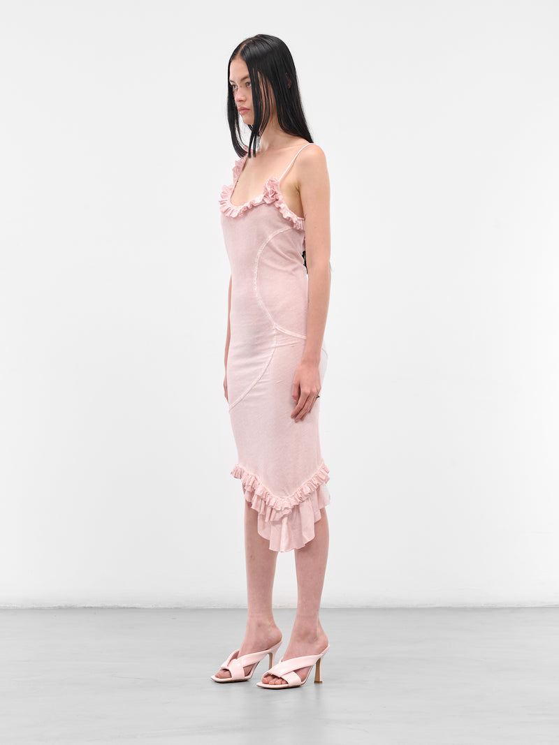 Pink Asymmetric Ruffle Midi Dress (IOFW25DR07B-3-ROSE-QUARTZ)