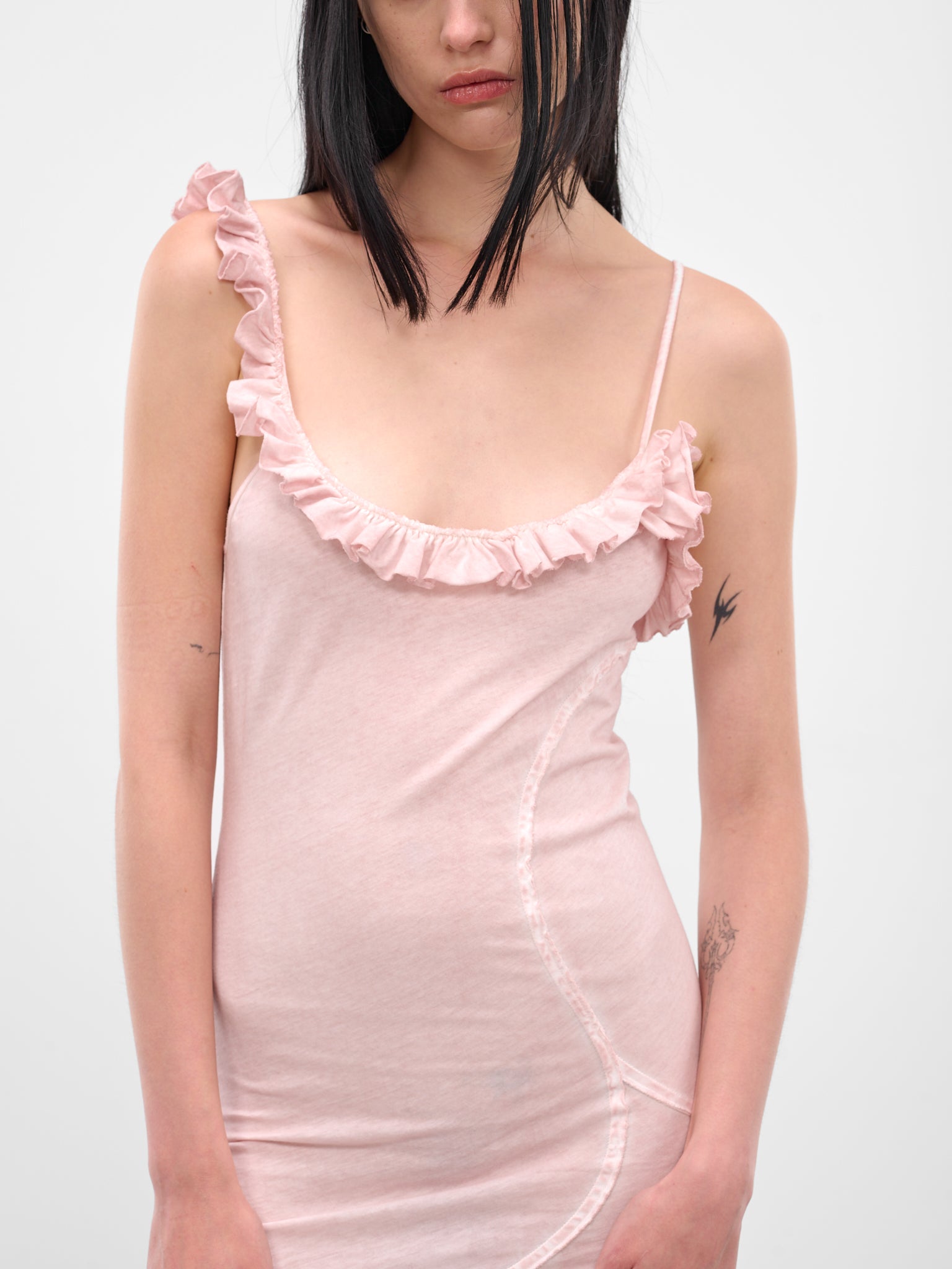 Pink Asymmetric Ruffle Midi Dress (IOFW25DR07B-3-ROSE-QUARTZ)