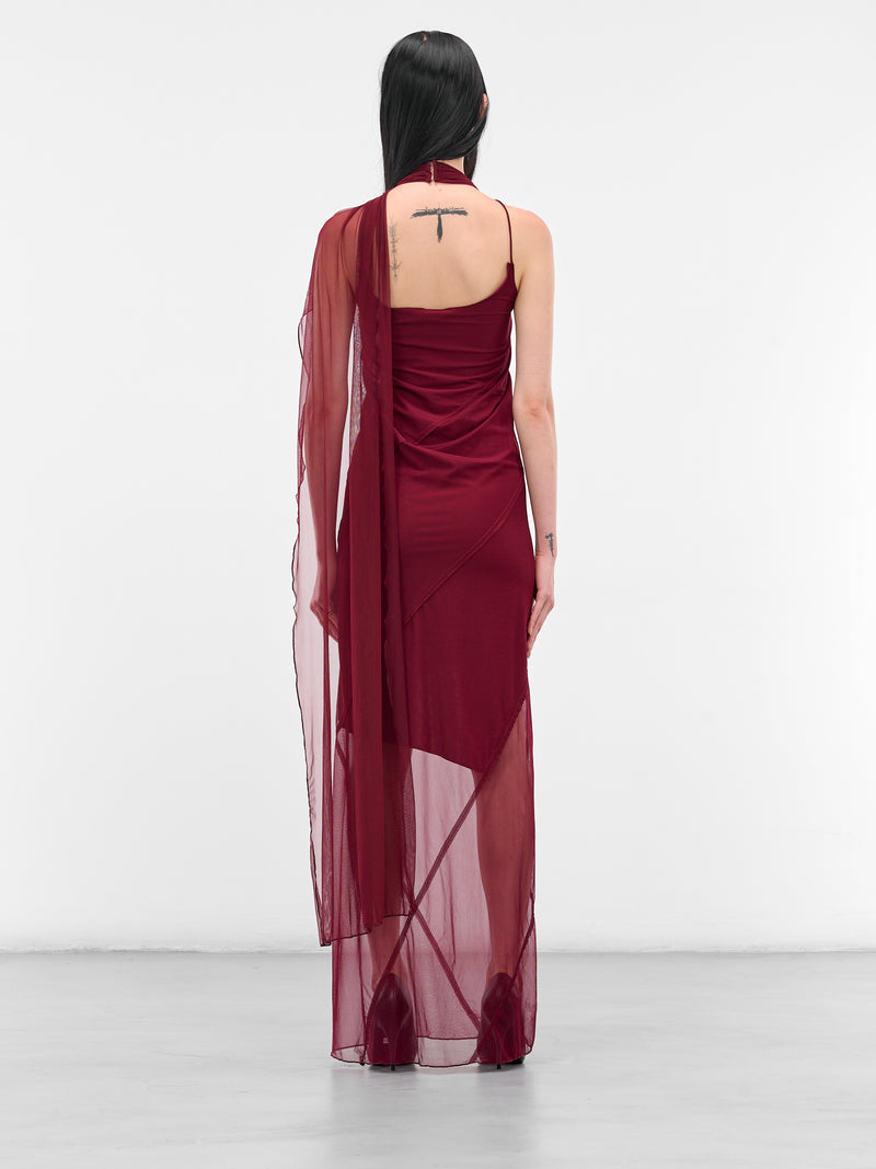 Red Mesh Shawl Maxi Dress (IOFW25DR13-2-RUBY)