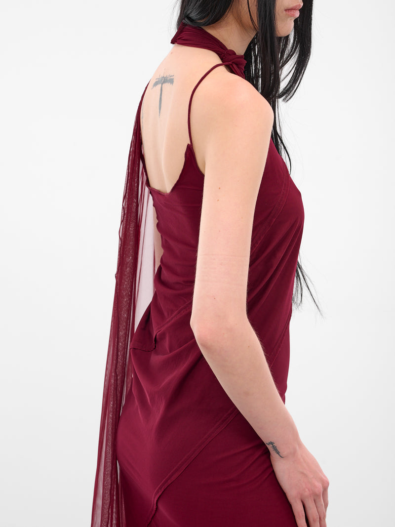 Red Mesh Shawl Maxi Dress (IOFW25DR13-2-RUBY)