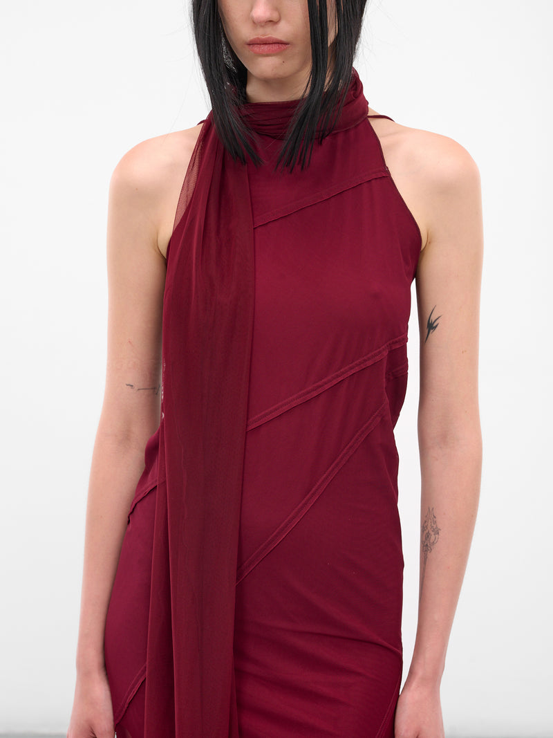 Red Mesh Shawl Maxi Dress (IOFW25DR13-2-RUBY)