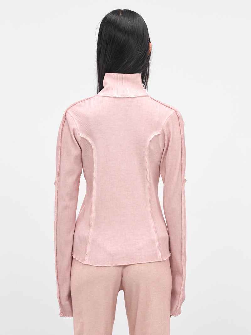 Pink Rib-Knit Turtleneck Zip Jacket (IOFW25JK03-2-ROSE-QUARTZ)