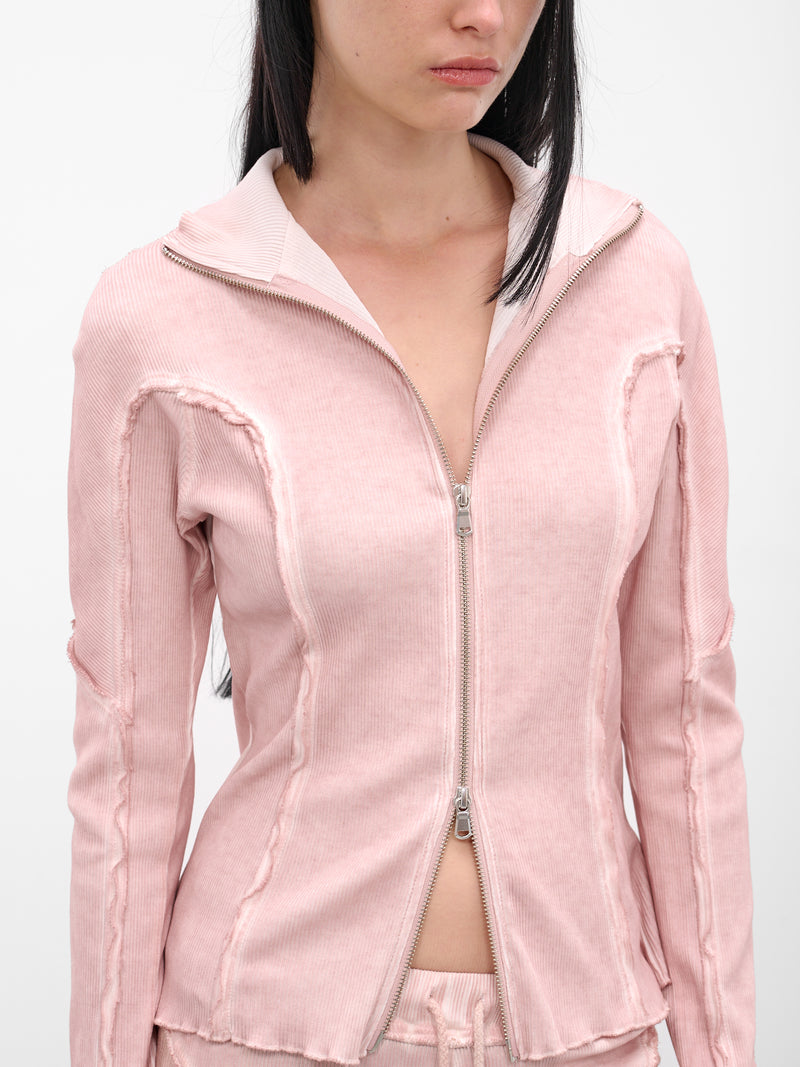 Pink Rib-Knit Turtleneck Zip Jacket (IOFW25JK03-2-ROSE-QUARTZ)