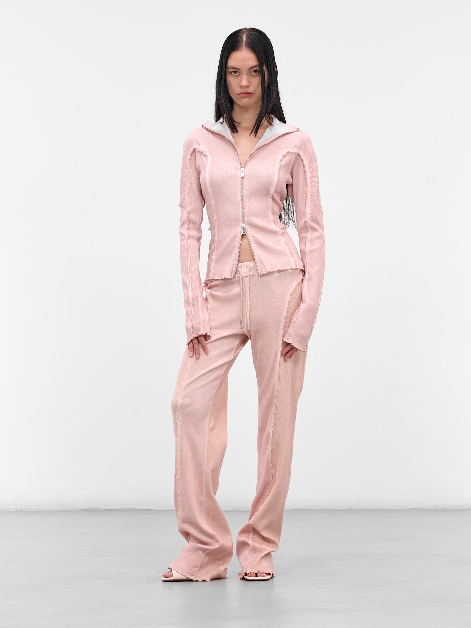 Pink Rib-Knit Turtleneck Zip Jacket (IOFW25JK03-2-ROSE-QUARTZ)