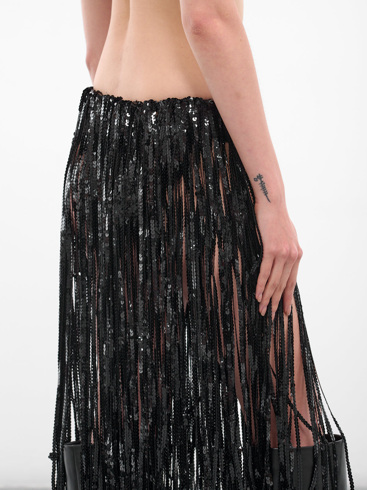 Black Sequin Fringe Midi Skirt (IOFW25SK08-BLACK)
