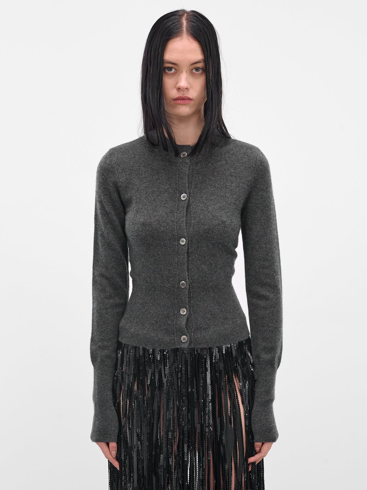 Gray Cashmere Slim Cardigan (IOFW25ST04-1-K-GREY)