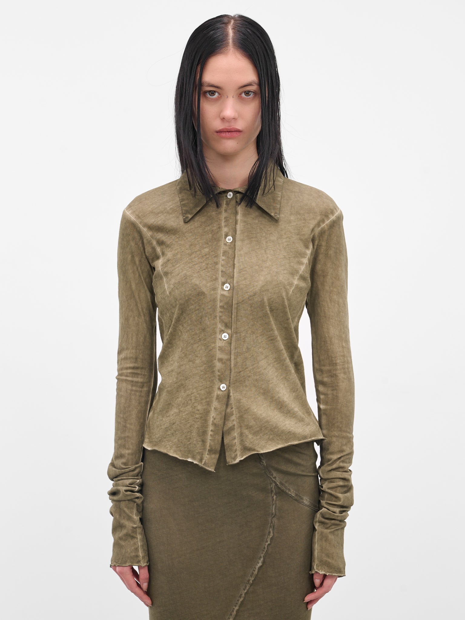 Olive Jersey Button-Up Shirt (IOFW25ST04A-1-DARK-OLIVE)