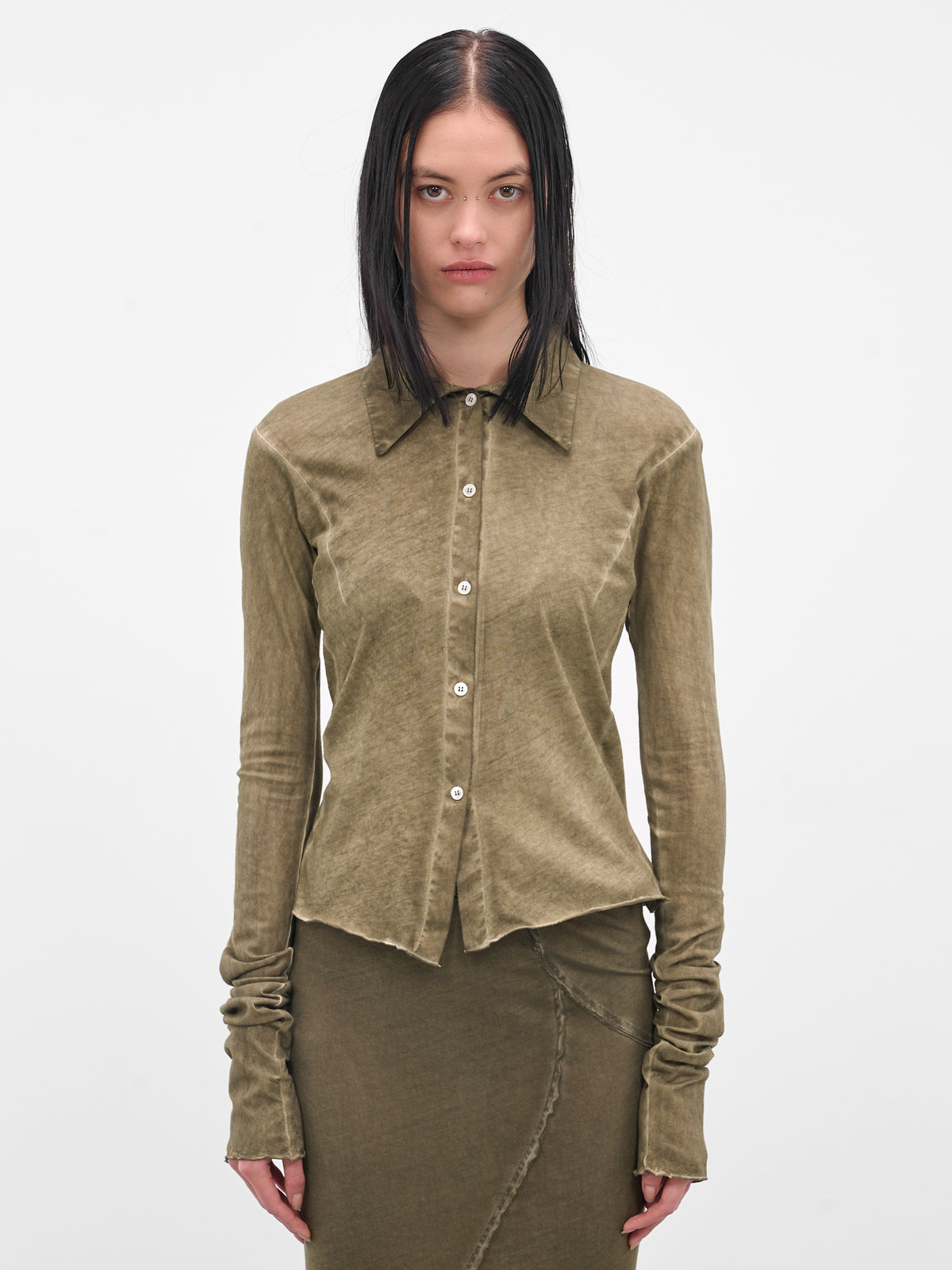 Olive Jersey Button-Up Shirt (IOFW25ST04A-1-DARK-OLIVE)