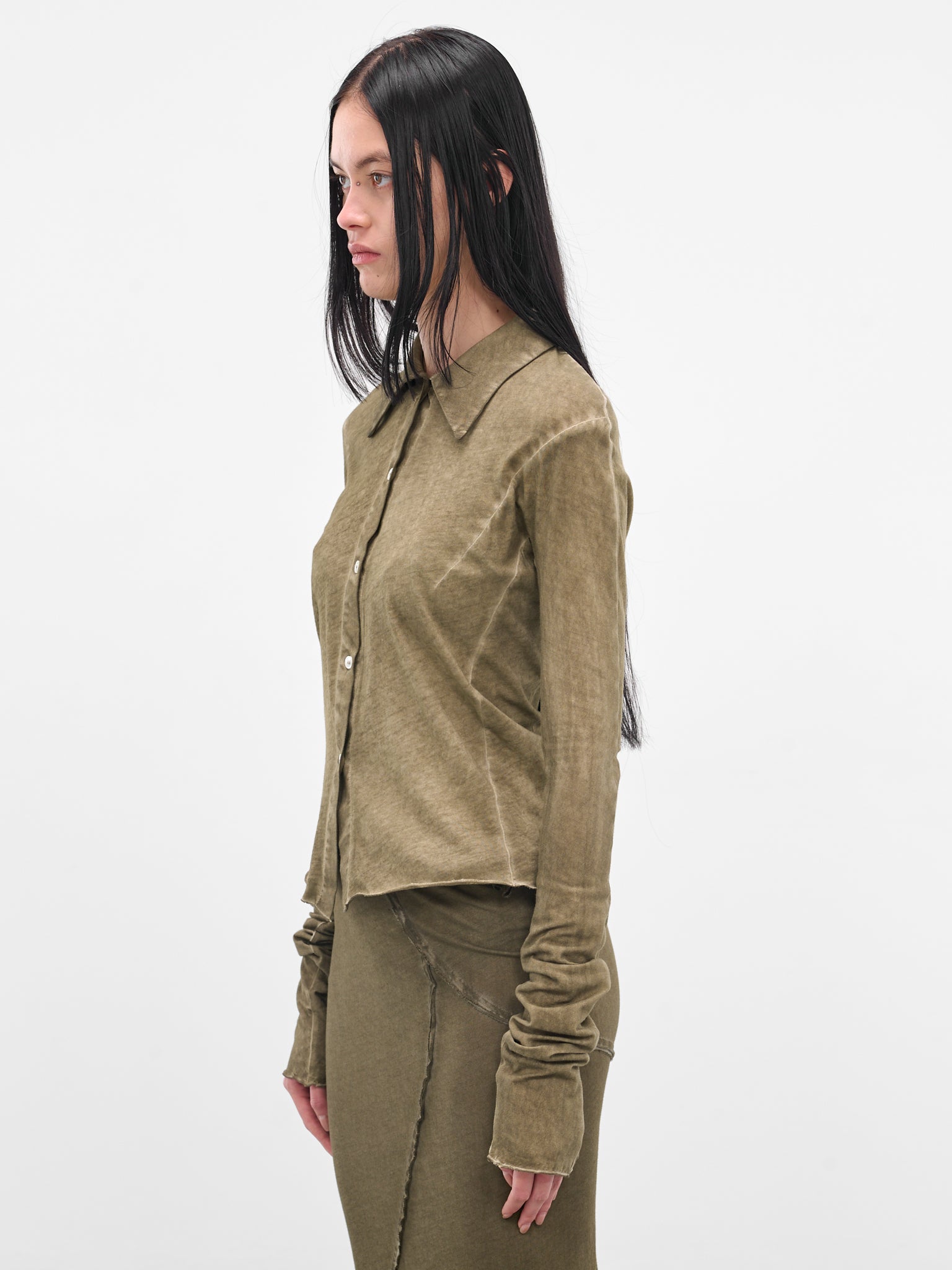 Olive Jersey Button-Up Shirt (IOFW25ST04A-1-DARK-OLIVE)