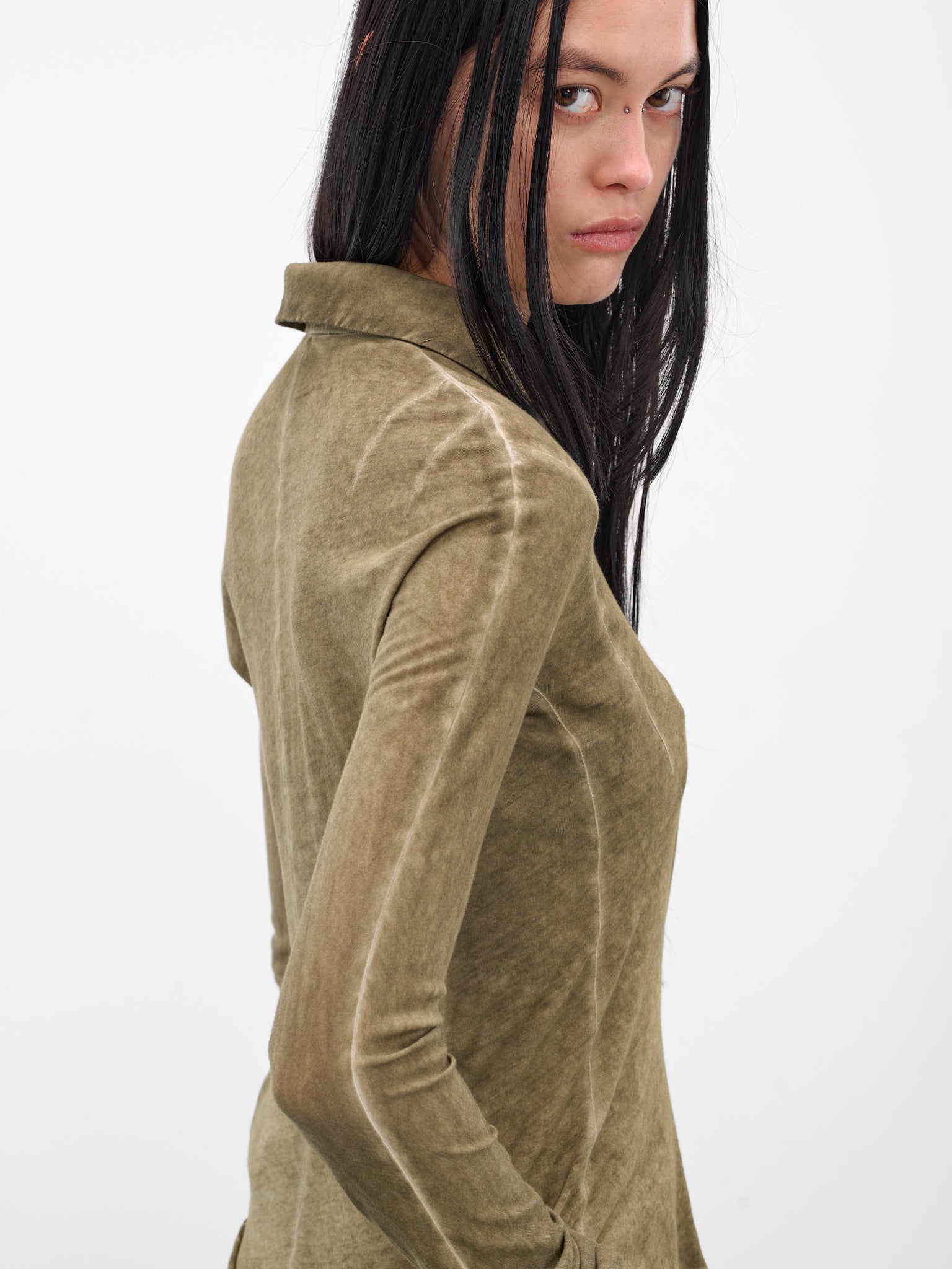 Olive Jersey Button-Up Shirt (IOFW25ST04A-1-DARK-OLIVE)