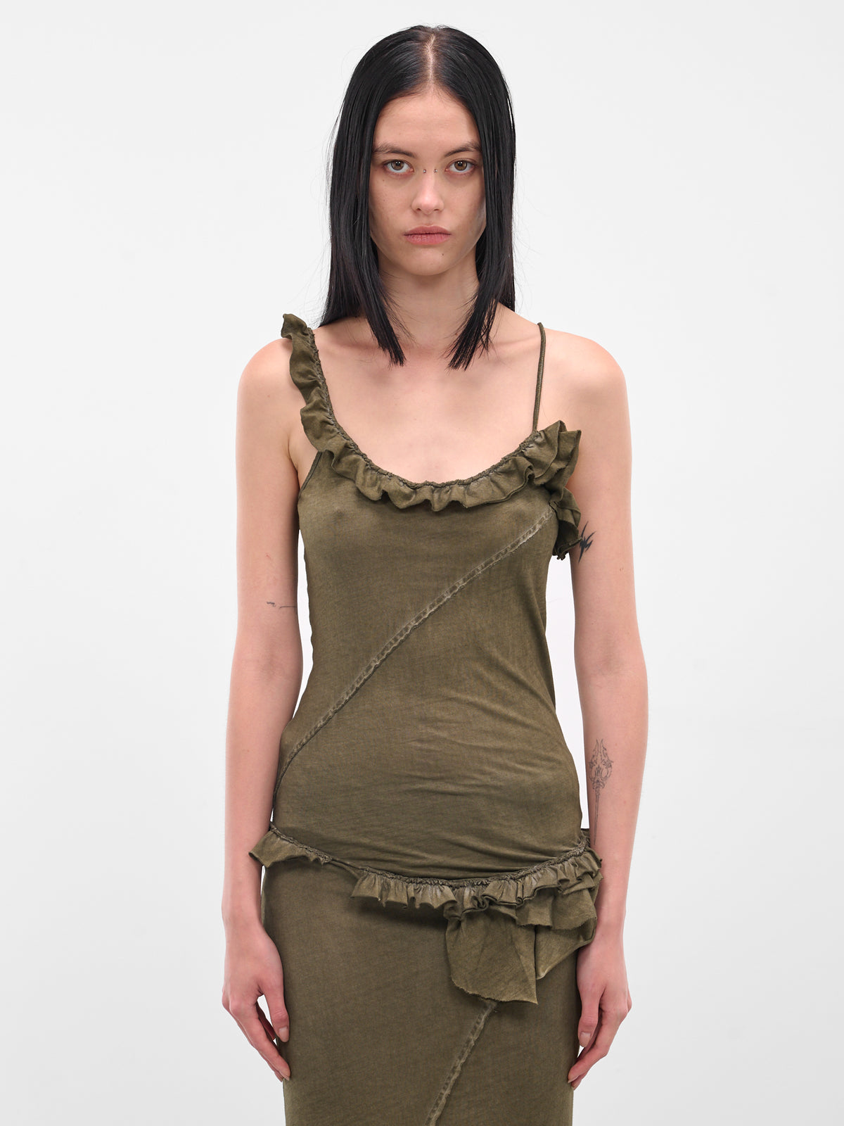 Olive Cotton Ruffle Tank Top (IOFW25ST05A-2-DARK-OLIVE)