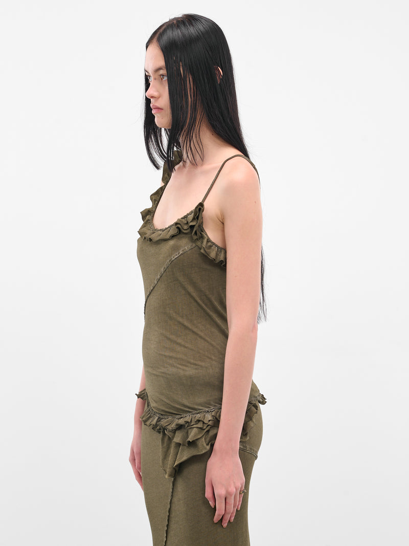 Olive Cotton Ruffle Tank Top (IOFW25ST05A-2-DARK-OLIVE)
