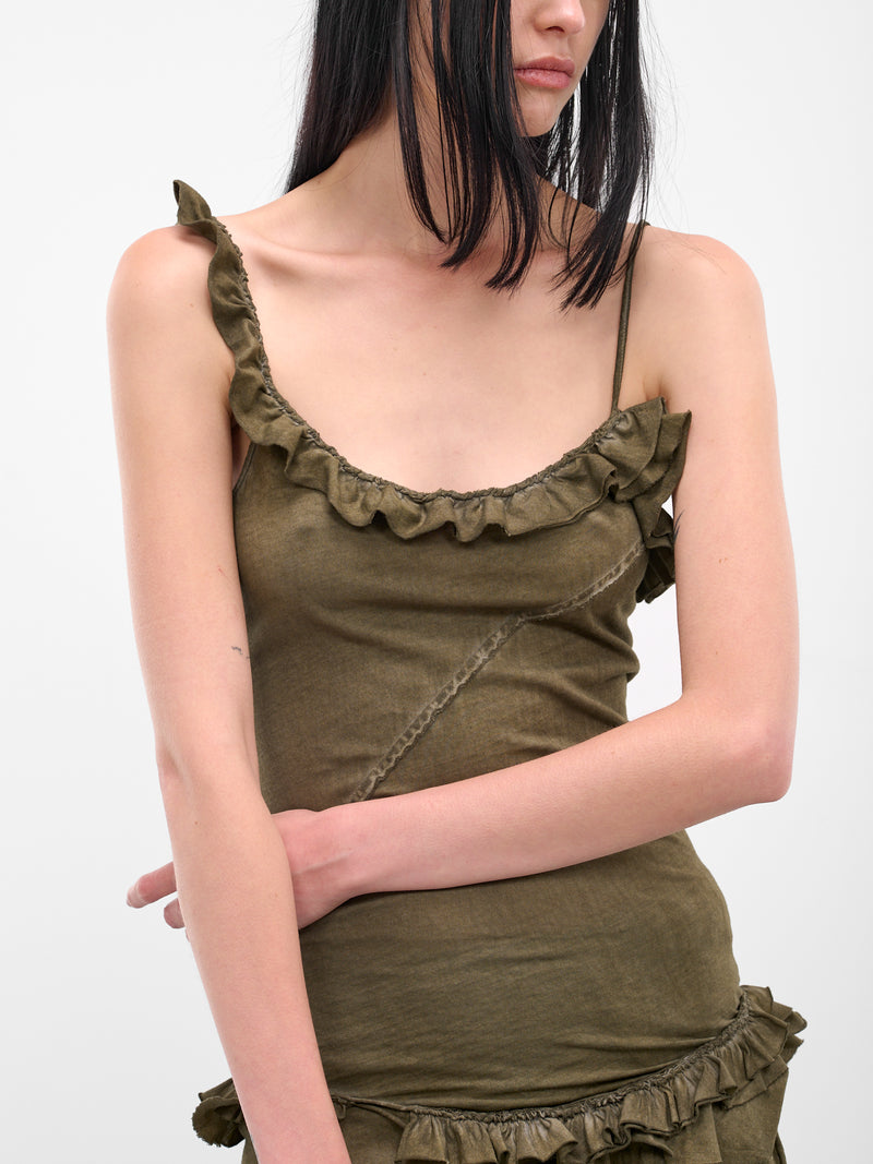 Olive Cotton Ruffle Tank Top (IOFW25ST05A-2-DARK-OLIVE)