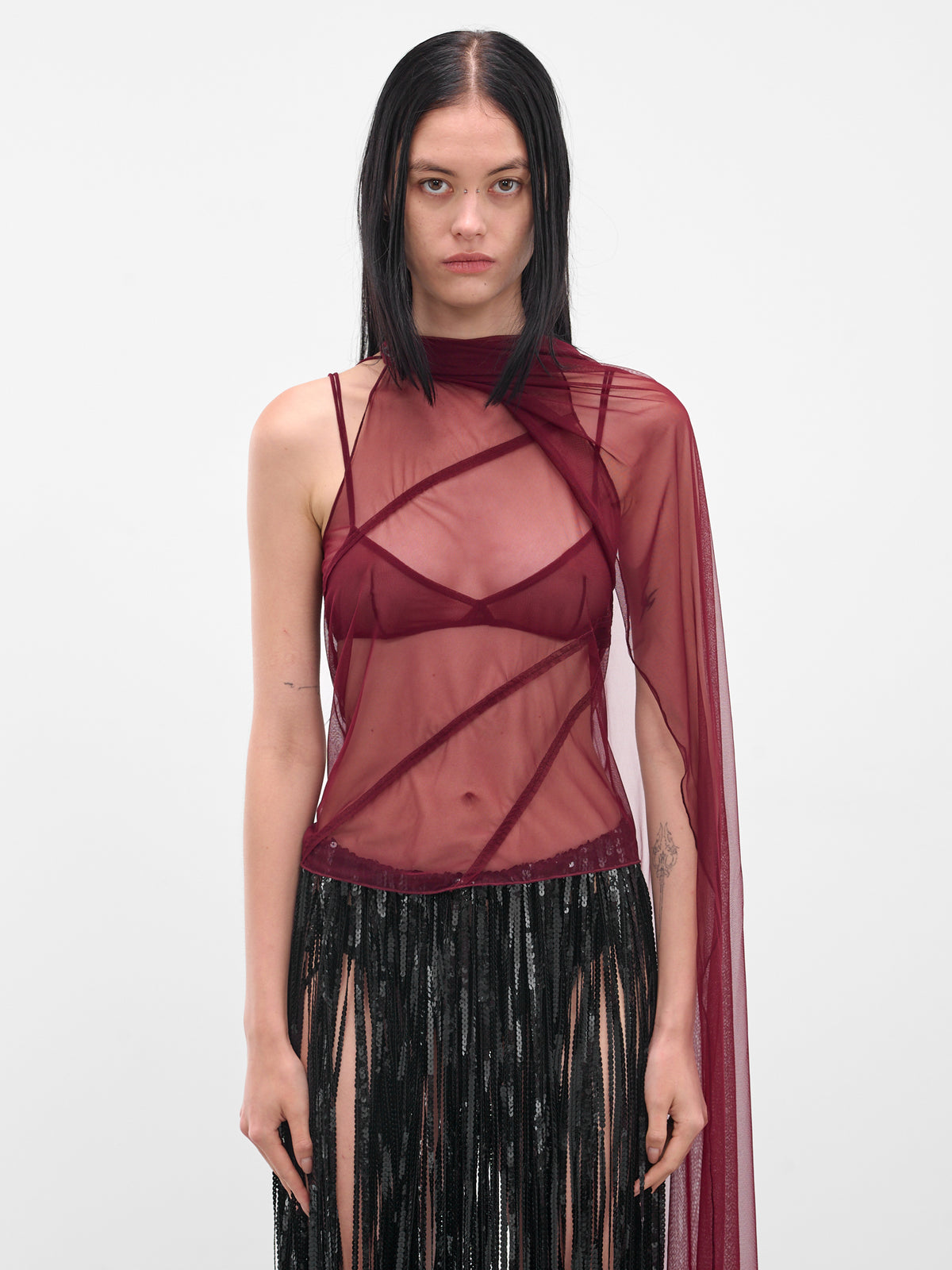 Red Mesh Shawl Top (IOFW25ST06-2-RUBY)