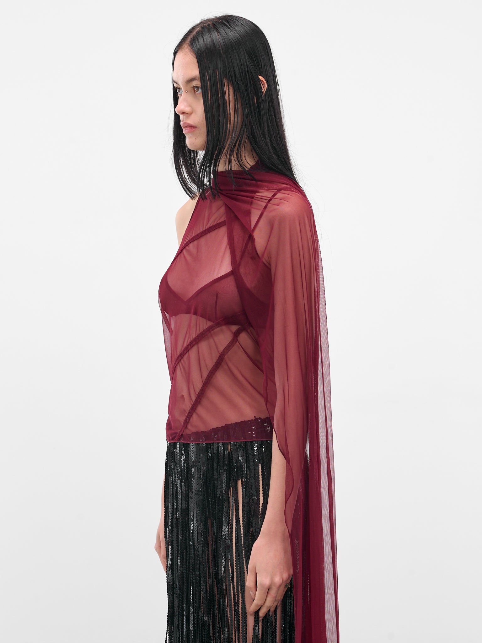 Red Mesh Shawl Top (IOFW25ST06-2-RUBY)