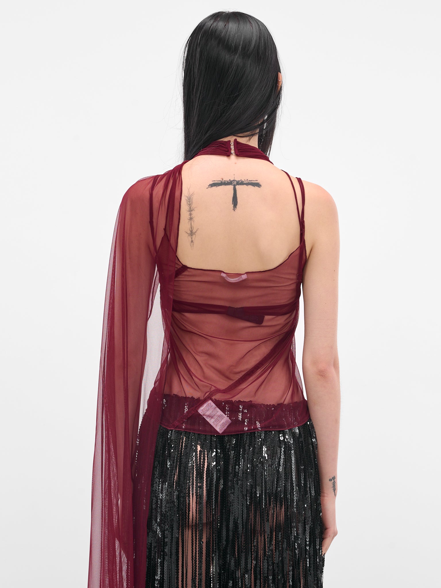 Red Mesh Shawl Top (IOFW25ST06-2-RUBY)