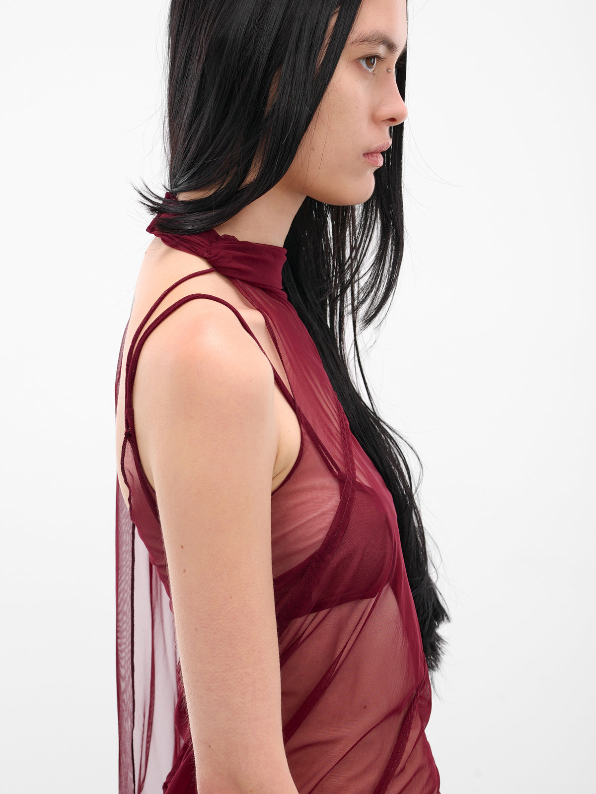 Red Mesh Shawl Top (IOFW25ST06-2-RUBY)