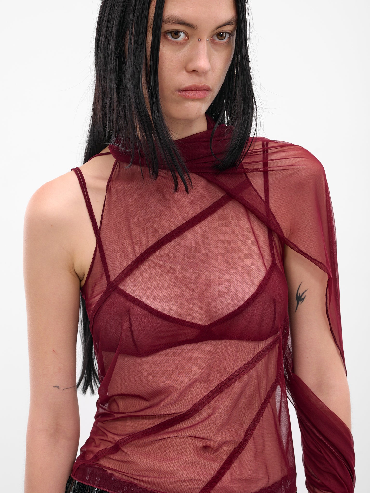 Red Mesh Shawl Top (IOFW25ST06-2-RUBY)