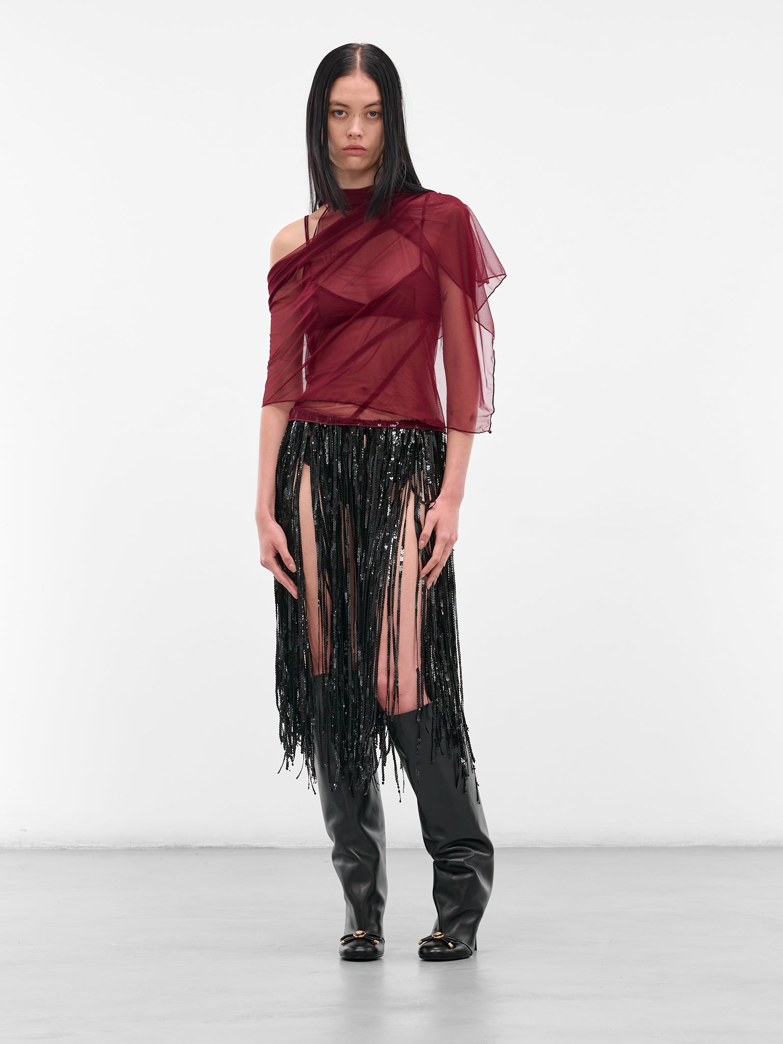 Red Mesh Shawl Top (IOFW25ST06-2-RUBY)