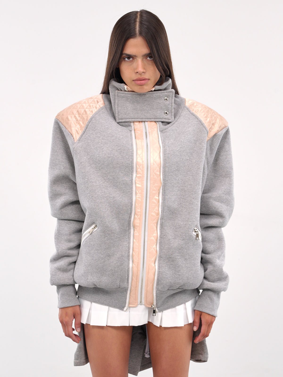 Double Zip Bomber Jacket (J001-GREY-BLUSH)
