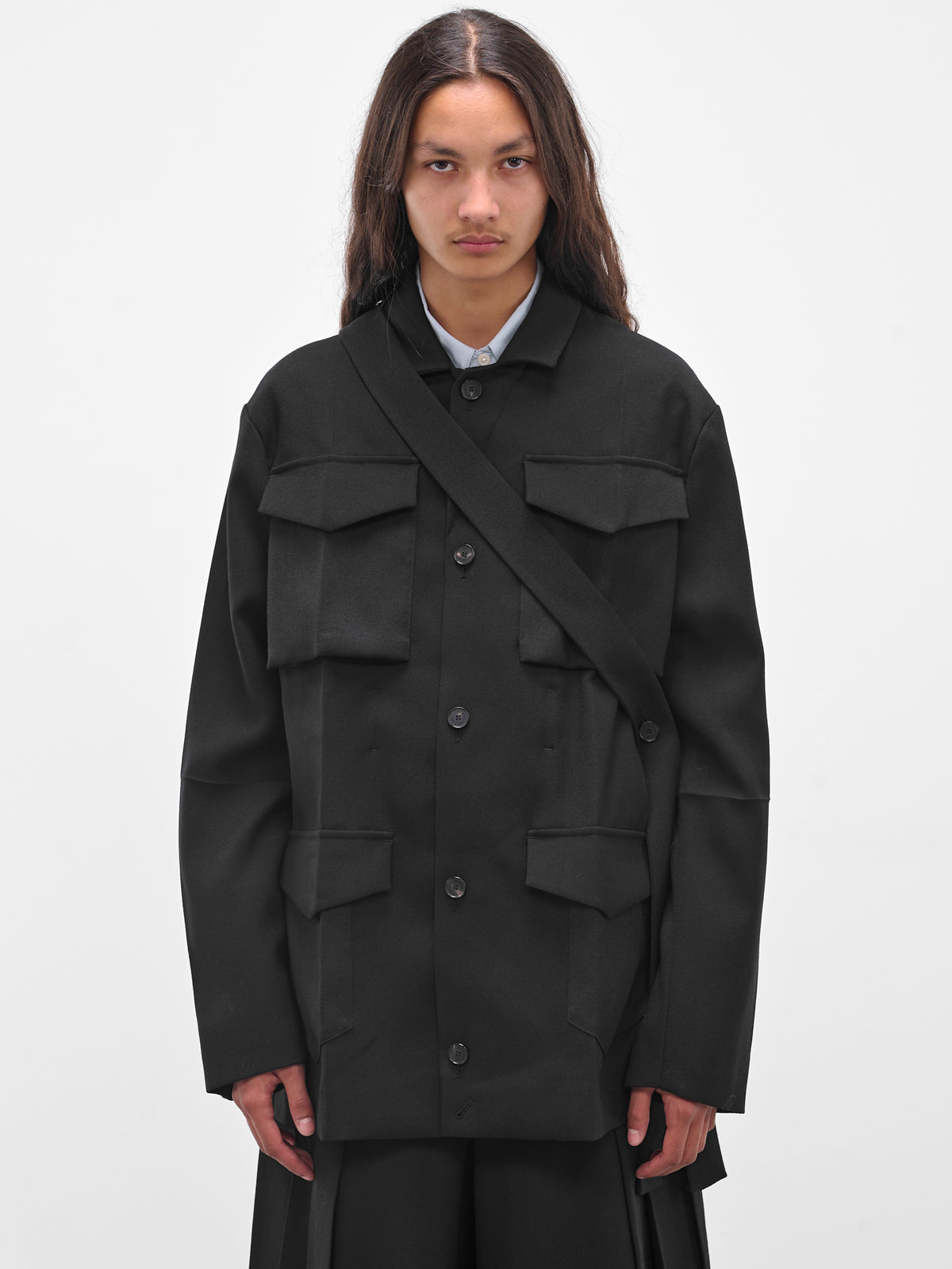 Black Gabardine Safari Origami Jacket (J030-W040-BLACK)