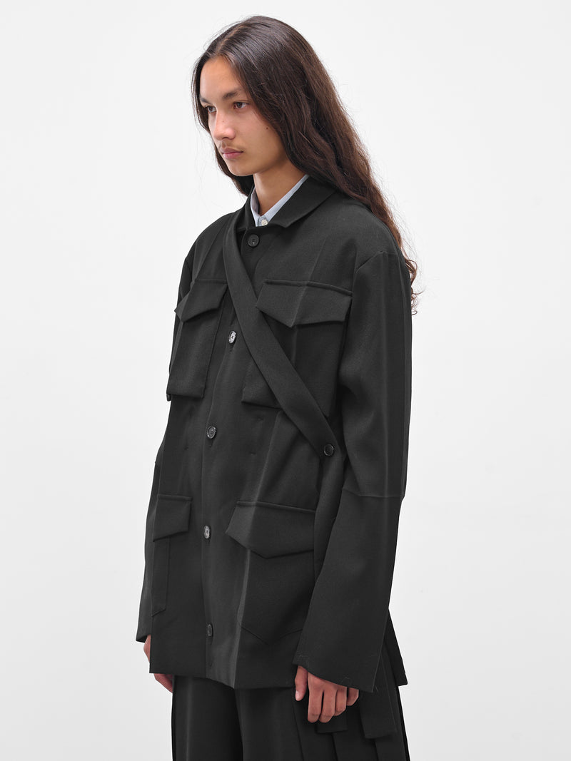Black Gabardine Safari Origami Jacket (J030-W040-BLACK)