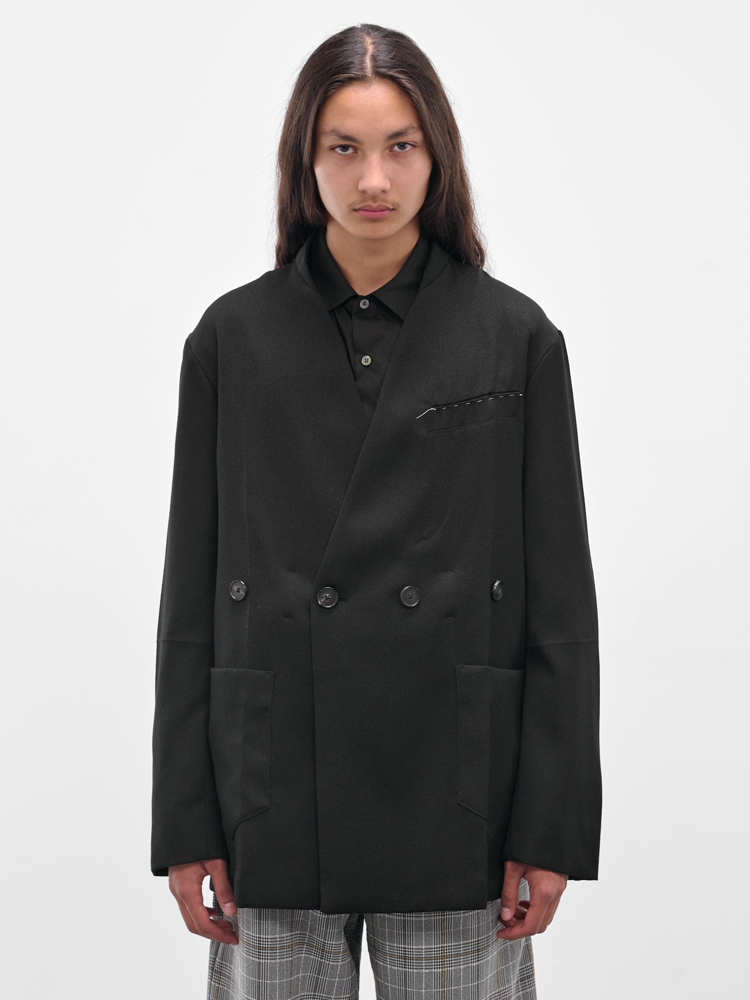 Black Wool Lapelless Origami Jacket (J043-W040-BLACK)
