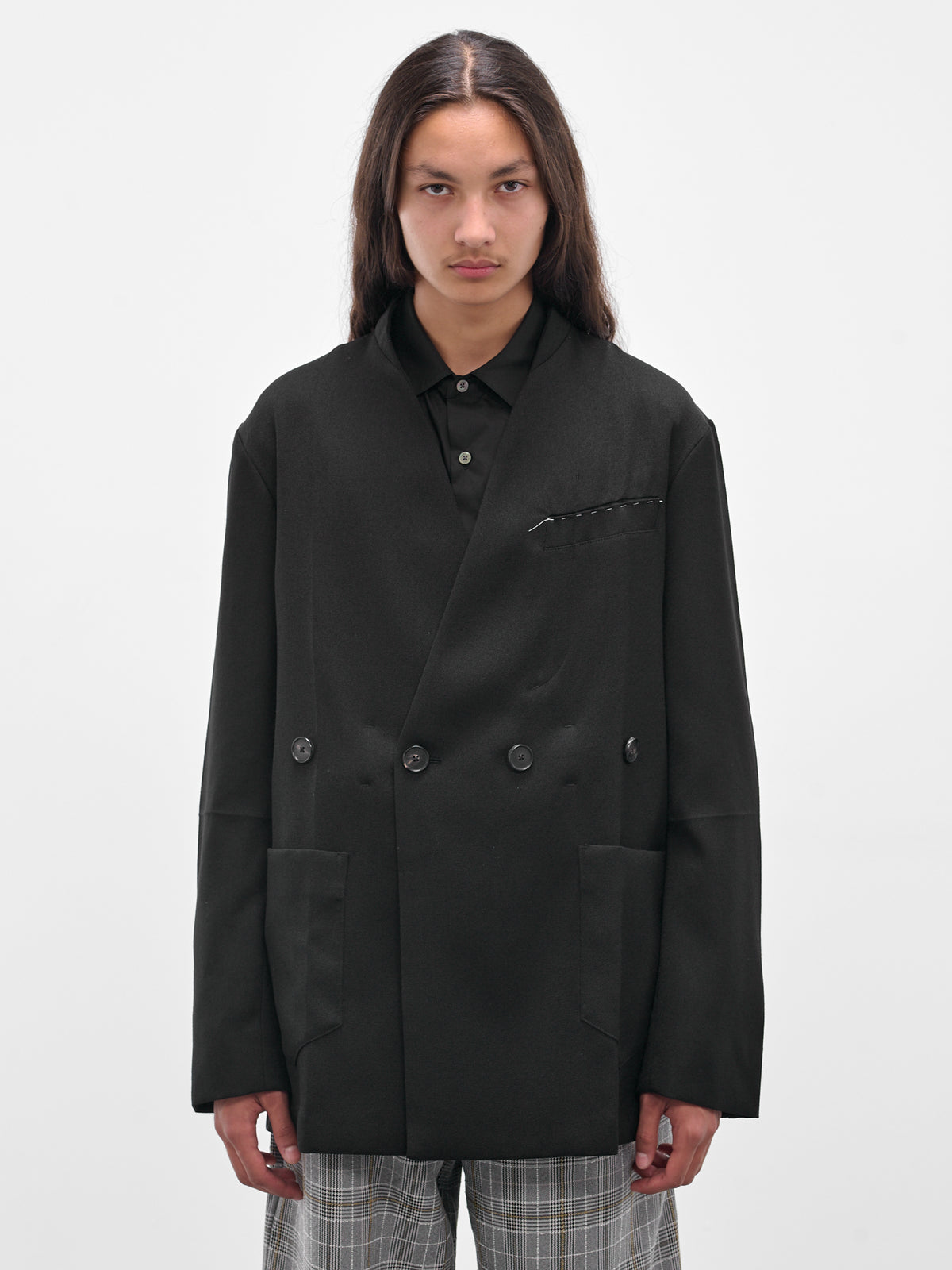 Black Wool Lapelless Origami Jacket (J043-W040-BLACK)