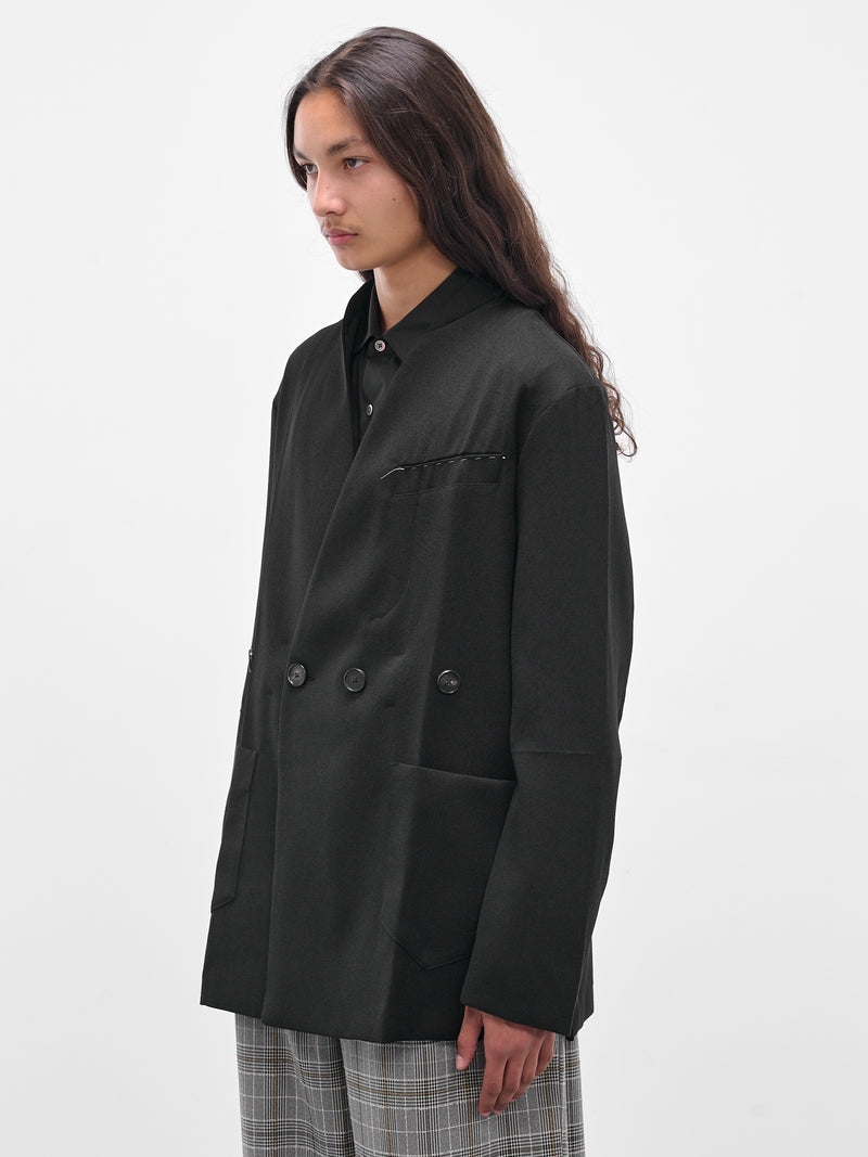 Black Wool Lapelless Origami Jacket (J043-W040-BLACK)