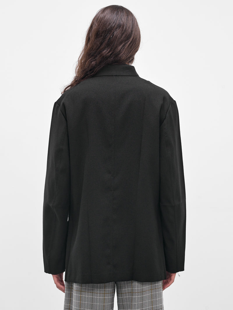 Black Wool Lapelless Origami Jacket (J043-W040-BLACK)