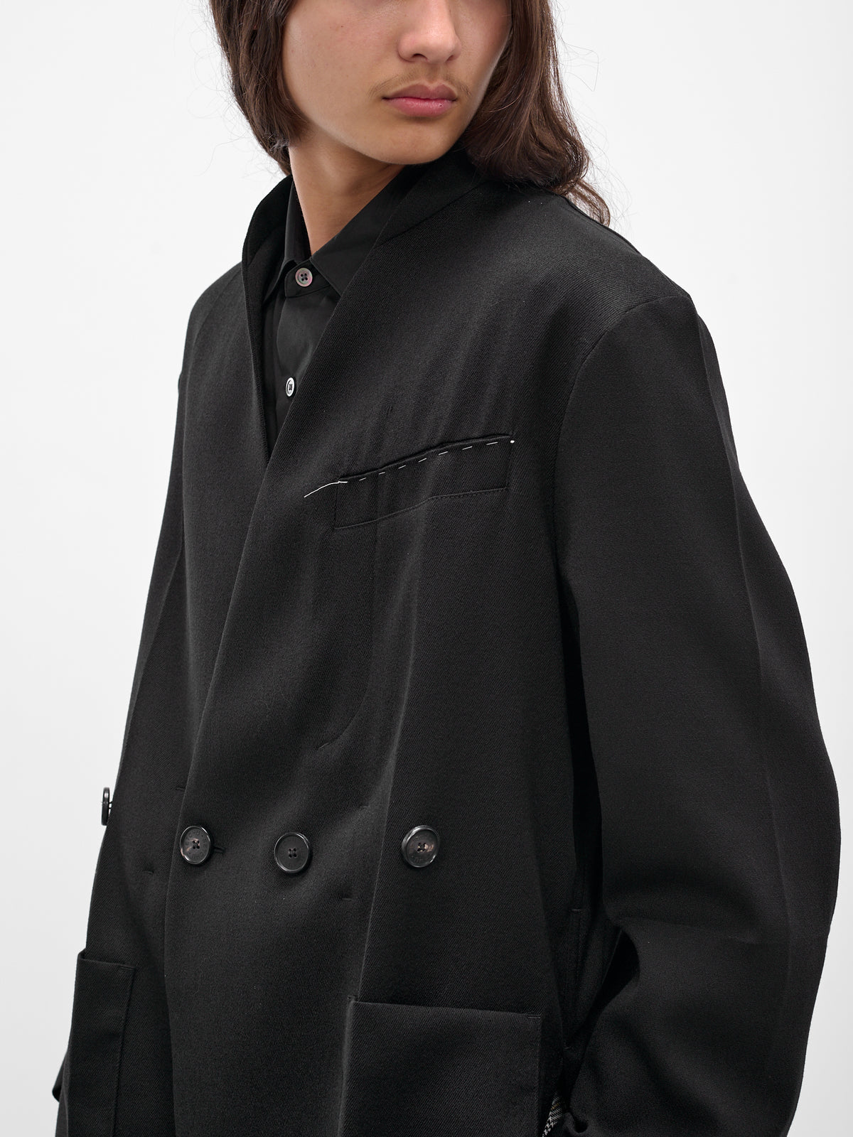 Black Wool Lapelless Origami Jacket (J043-W040-BLACK)