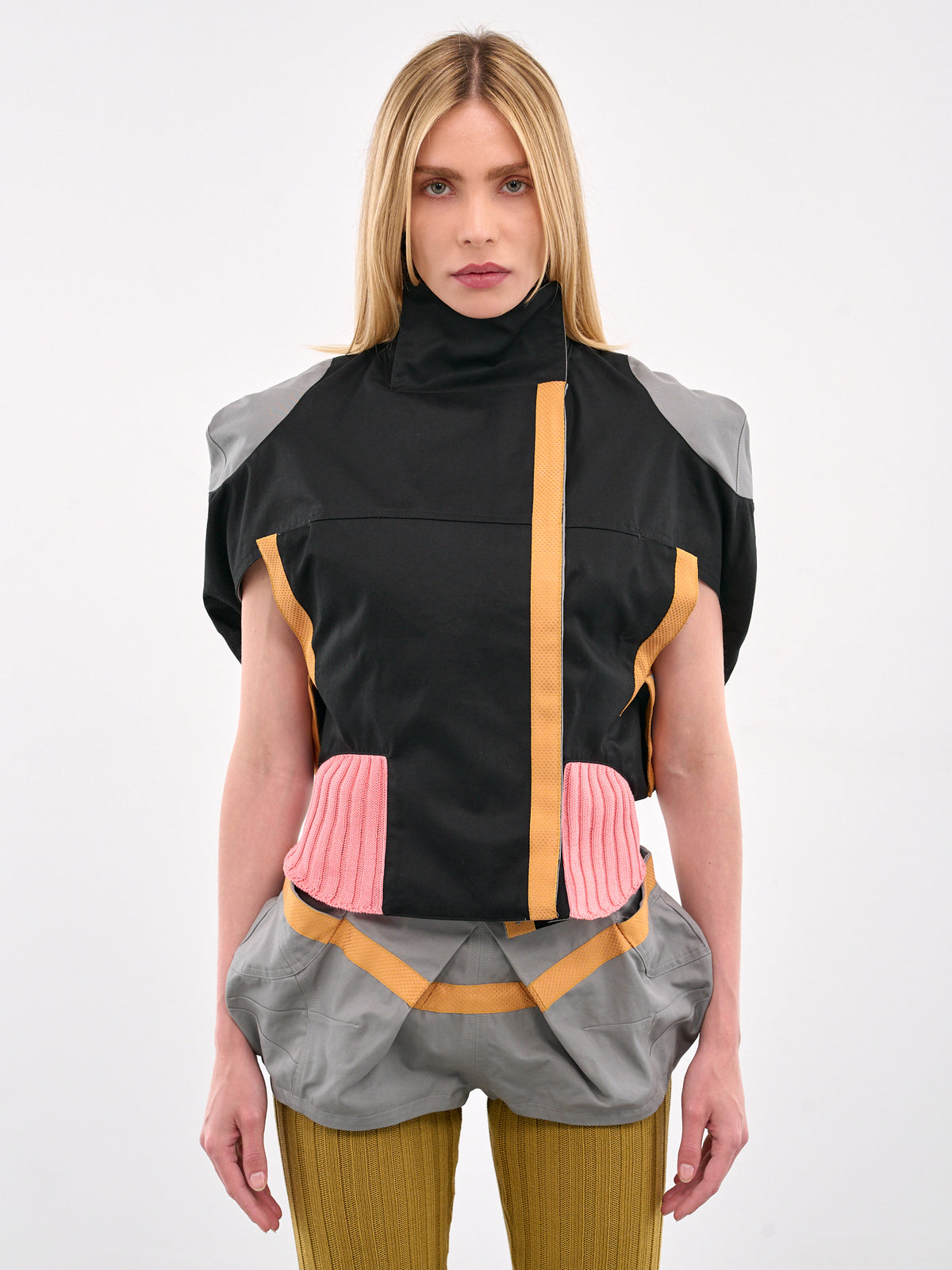 Mixed-Material Jacket (J05-33-BLACK-GREY-PINK)