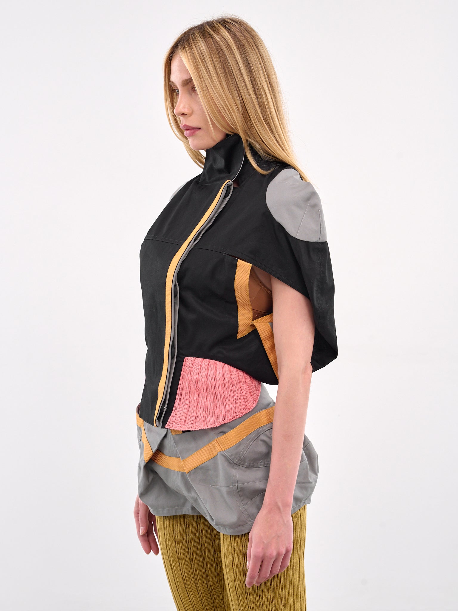 Mixed-Material Jacket (J05-33-BLACK-GREY-PINK)