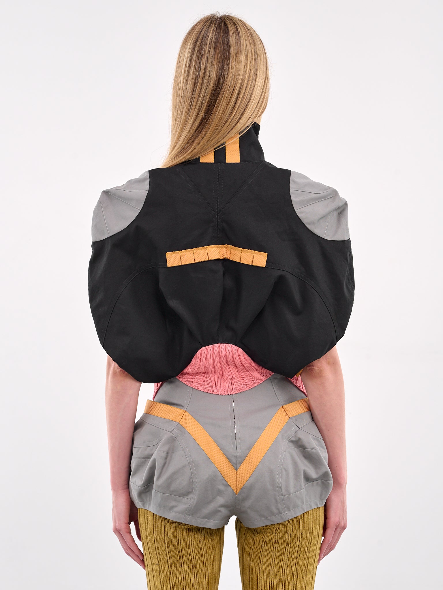 Mixed-Material Jacket (J05-33-BLACK-GREY-PINK)