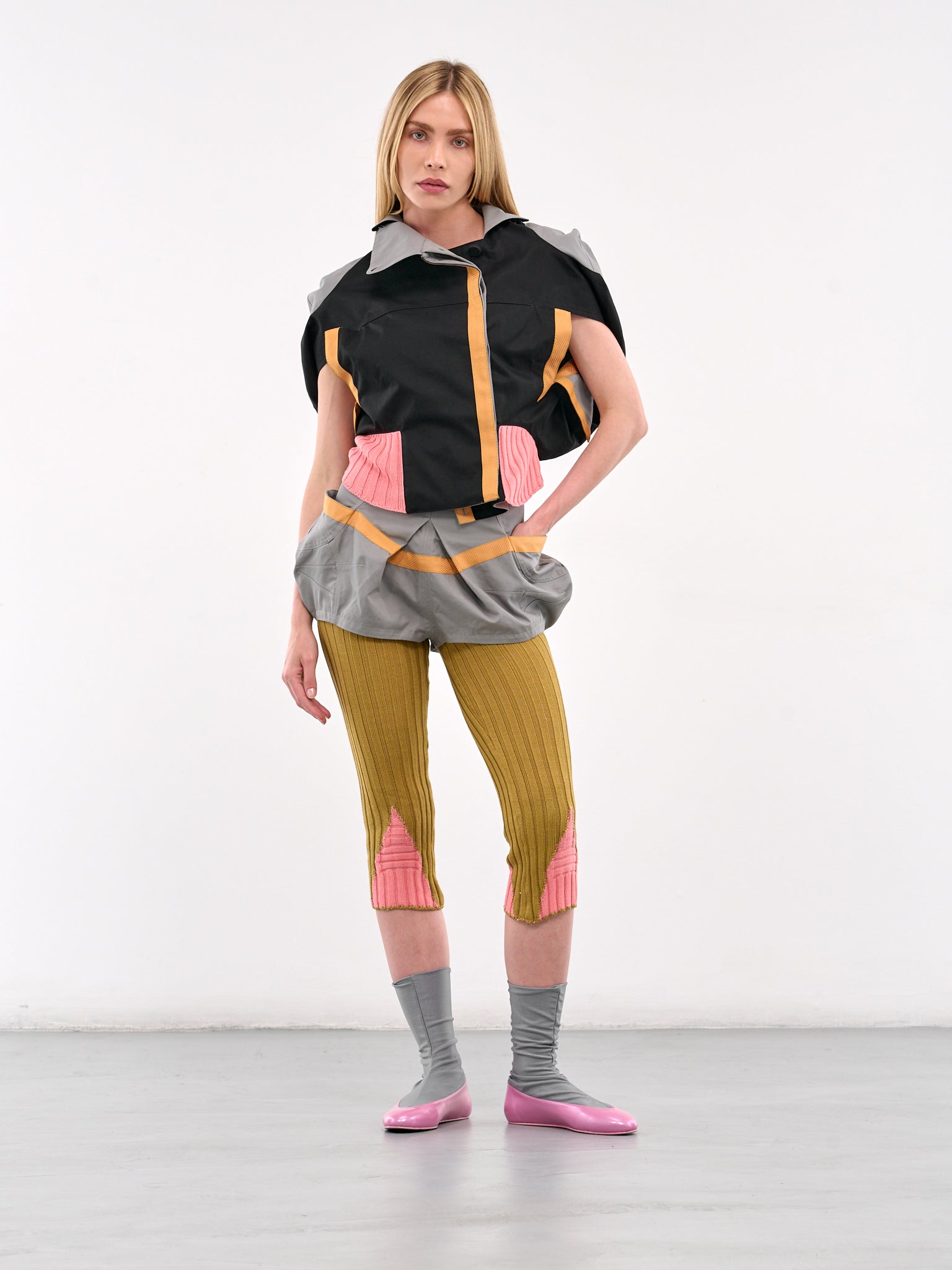 Mixed-Material Jacket (J05-33-BLACK-GREY-PINK)
