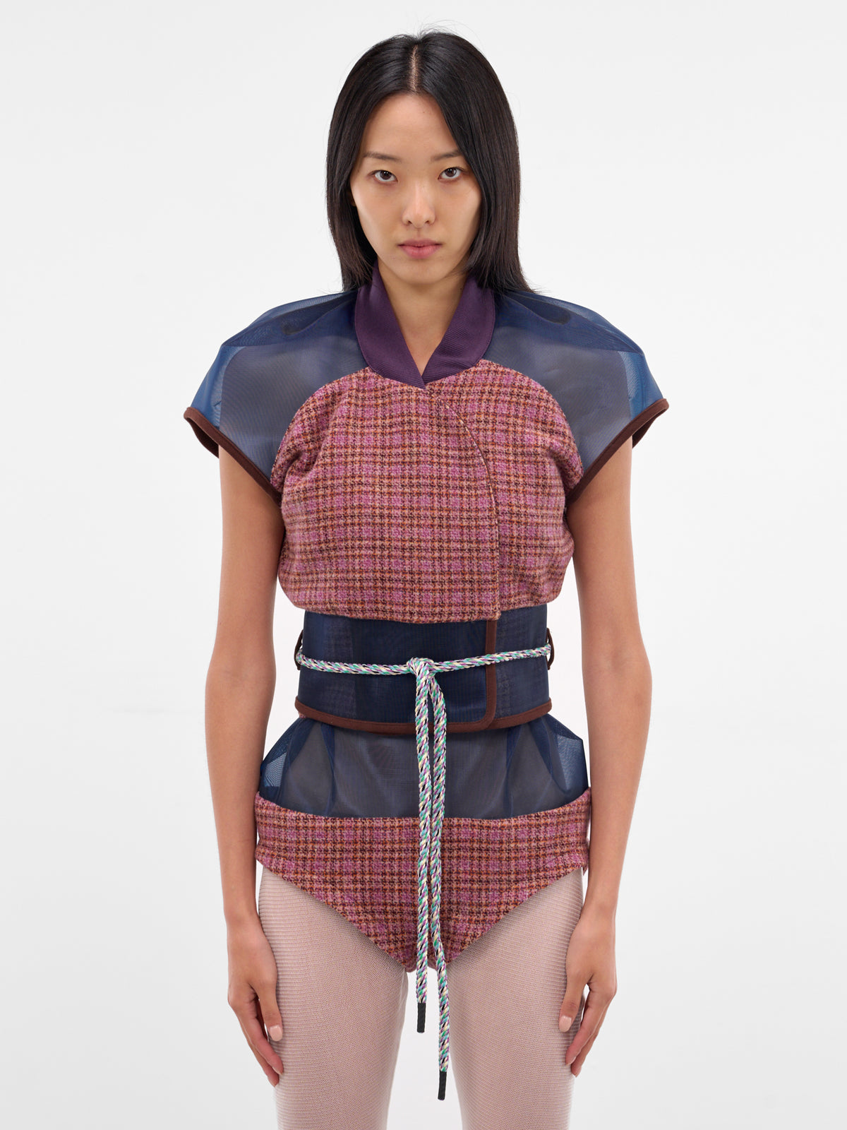 Eartha Fitted Tweed-Mesh Gilet (J06-47-ROSEWOOD-TWEED)