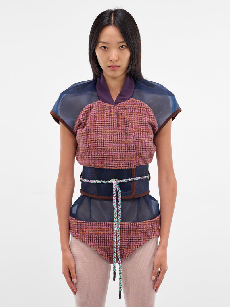 Eartha Fitted Tweed-Mesh Gilet (J06-47-ROSEWOOD-TWEED)