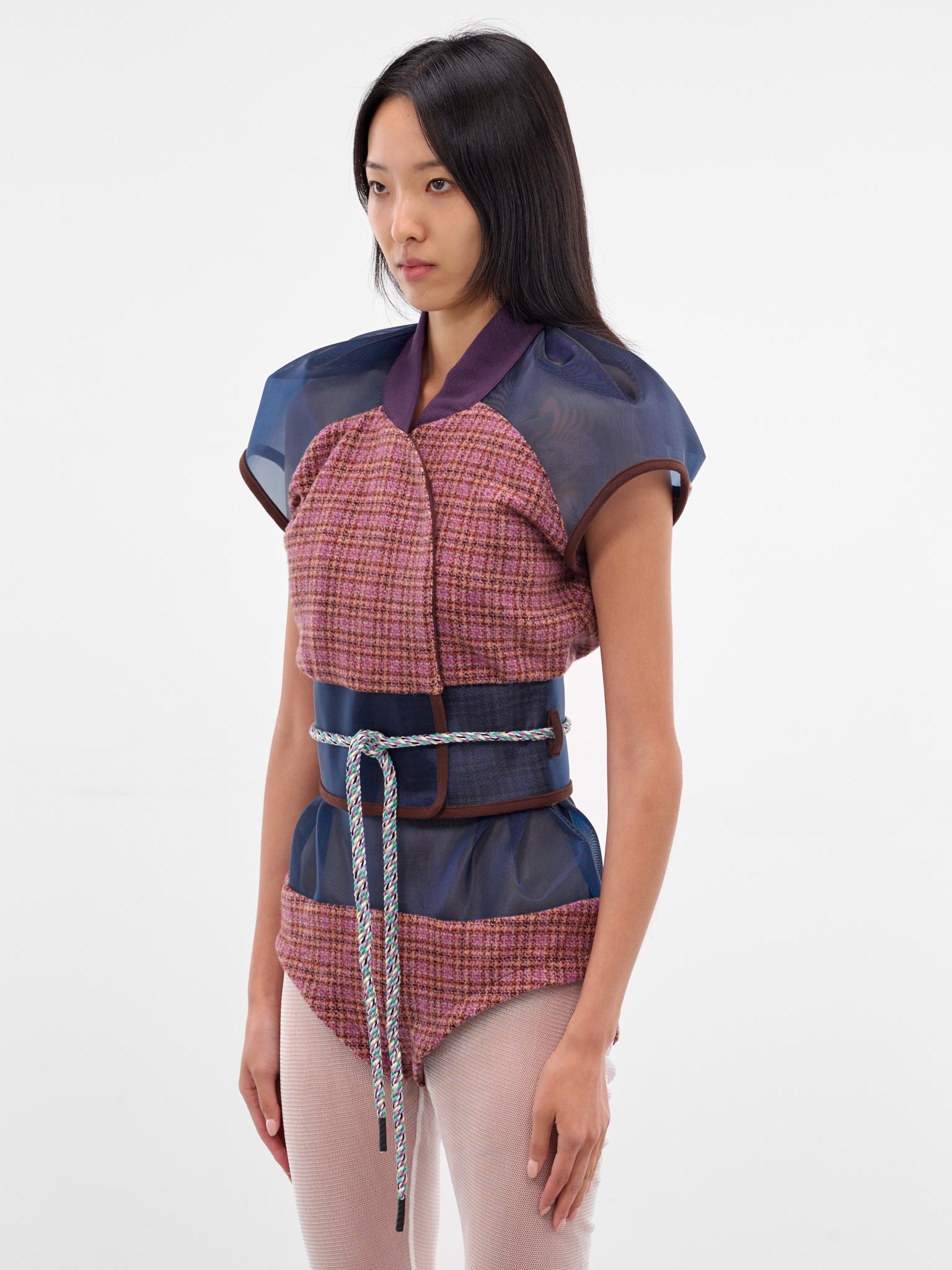 Eartha Fitted Tweed-Mesh Gilet (J06-47-ROSEWOOD-TWEED)