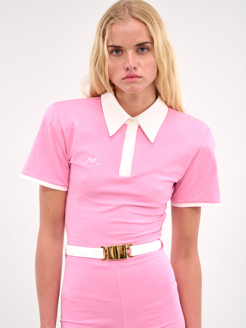 Shoulder Pad Polo Jumpsuit (J126-PINK)