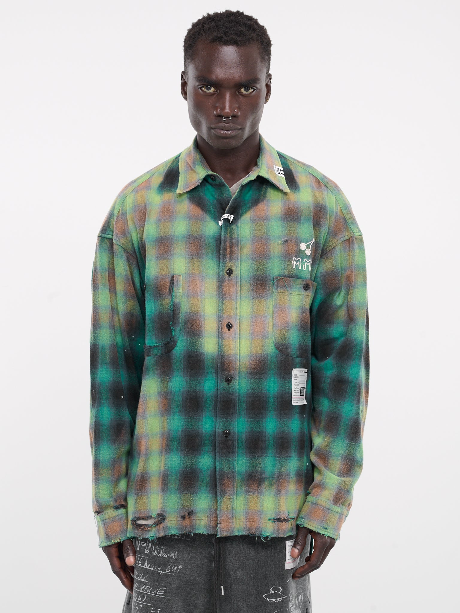Distressed Check Shirt (J12SH073-GREEN)