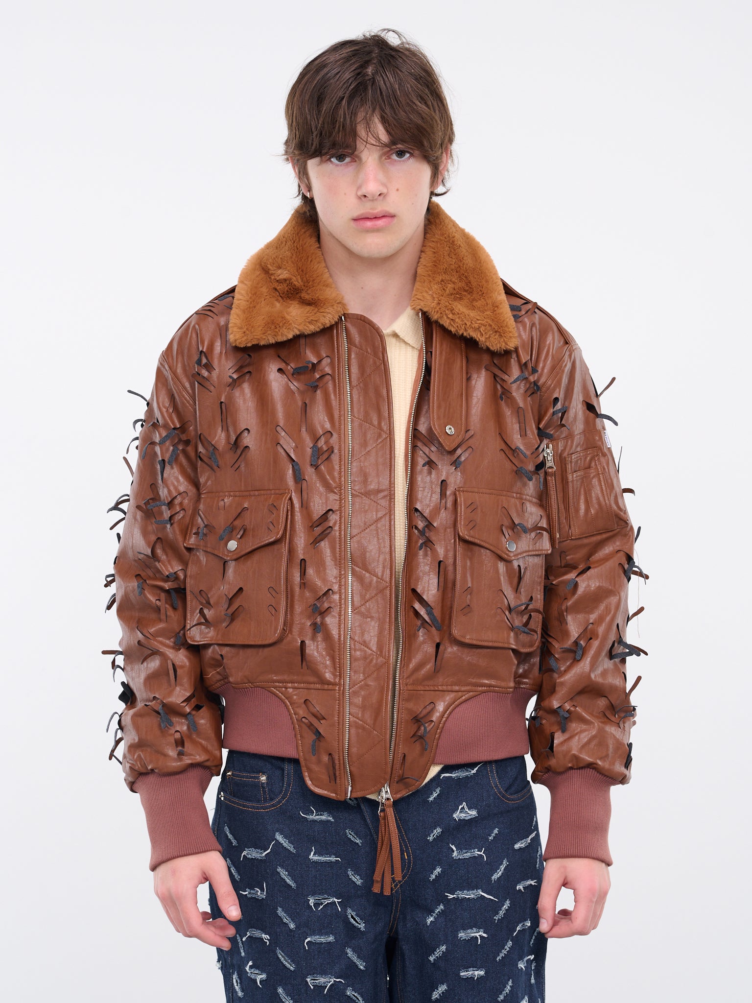 Flight Faux-Leather Jacket (J14-BROWN)