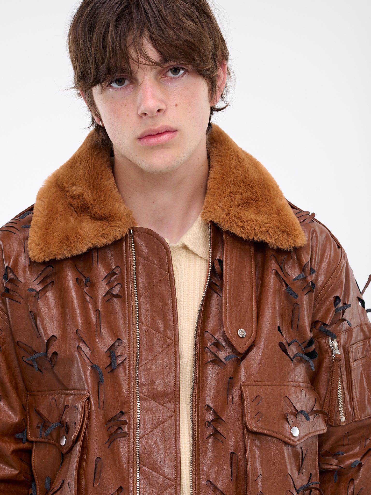 Flight Faux-Leather Jacket (J14-BROWN)
