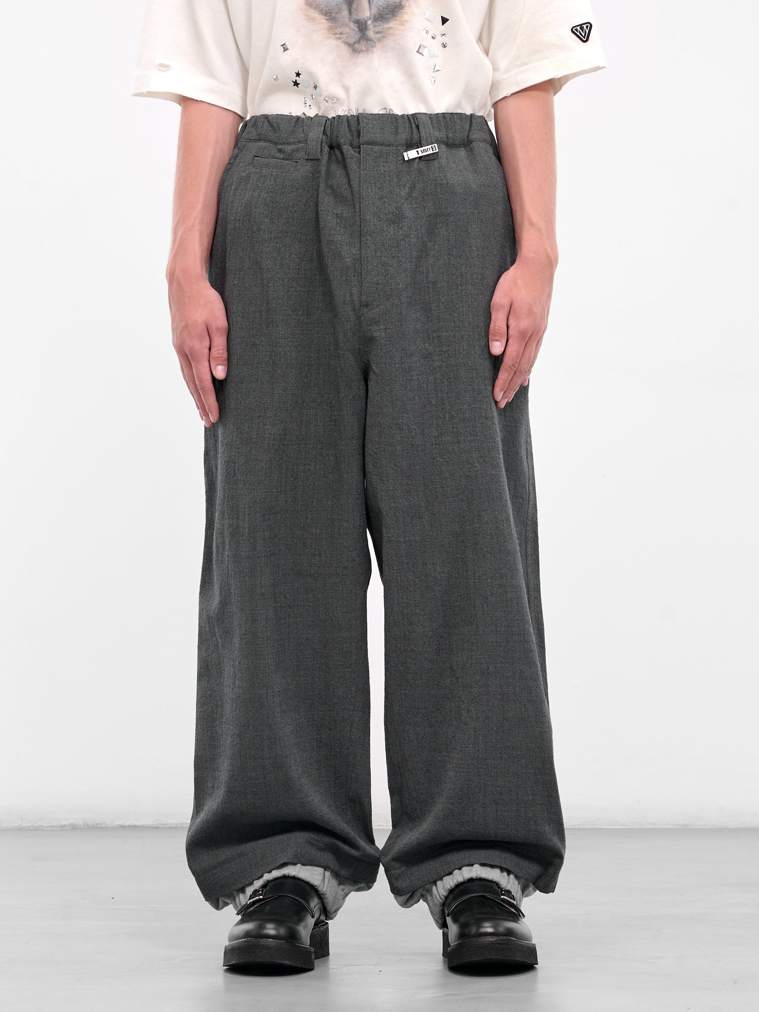Gray Layered Cuffs Wide Trousers (J15PT132-GRAY)