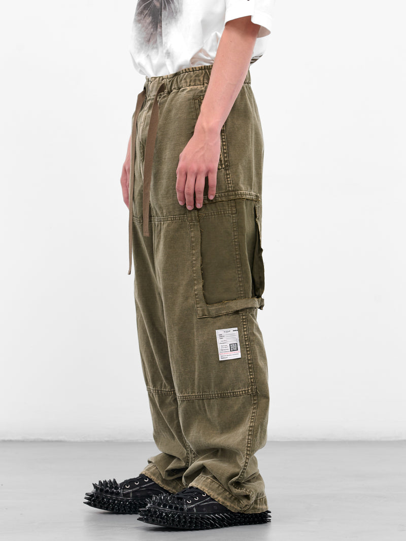 Green Cotton Deconstructed Cargo Pants (J15PT172-DARK-GREEN)