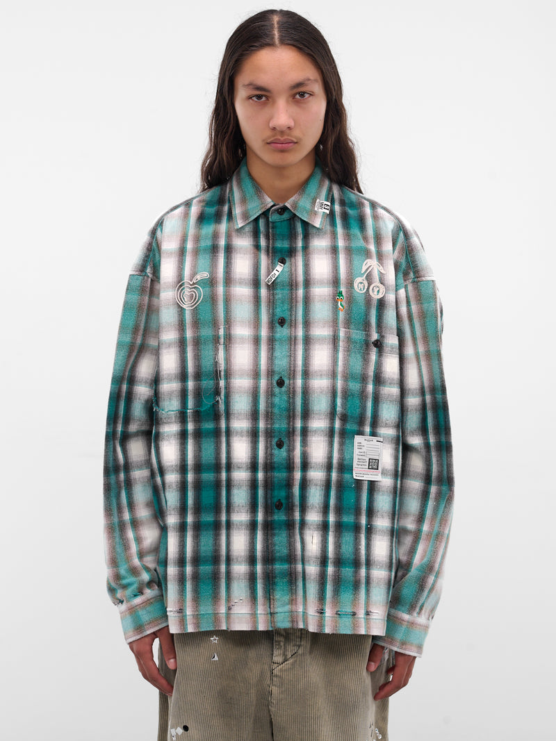 Green Plaid Button-Up Shirt (J15SH181-GREEN)