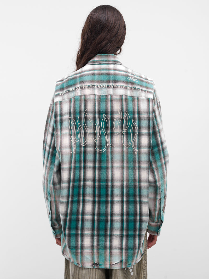 Green Plaid Button-Up Shirt (J15SH181-GREEN)
