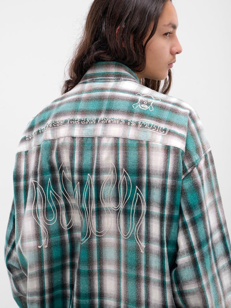 Green Plaid Button-Up Shirt (J15SH181-GREEN)