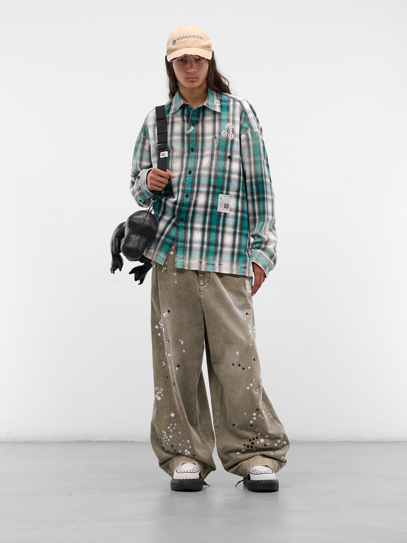 Green Plaid Button-Up Shirt (J15SH181-GREEN)